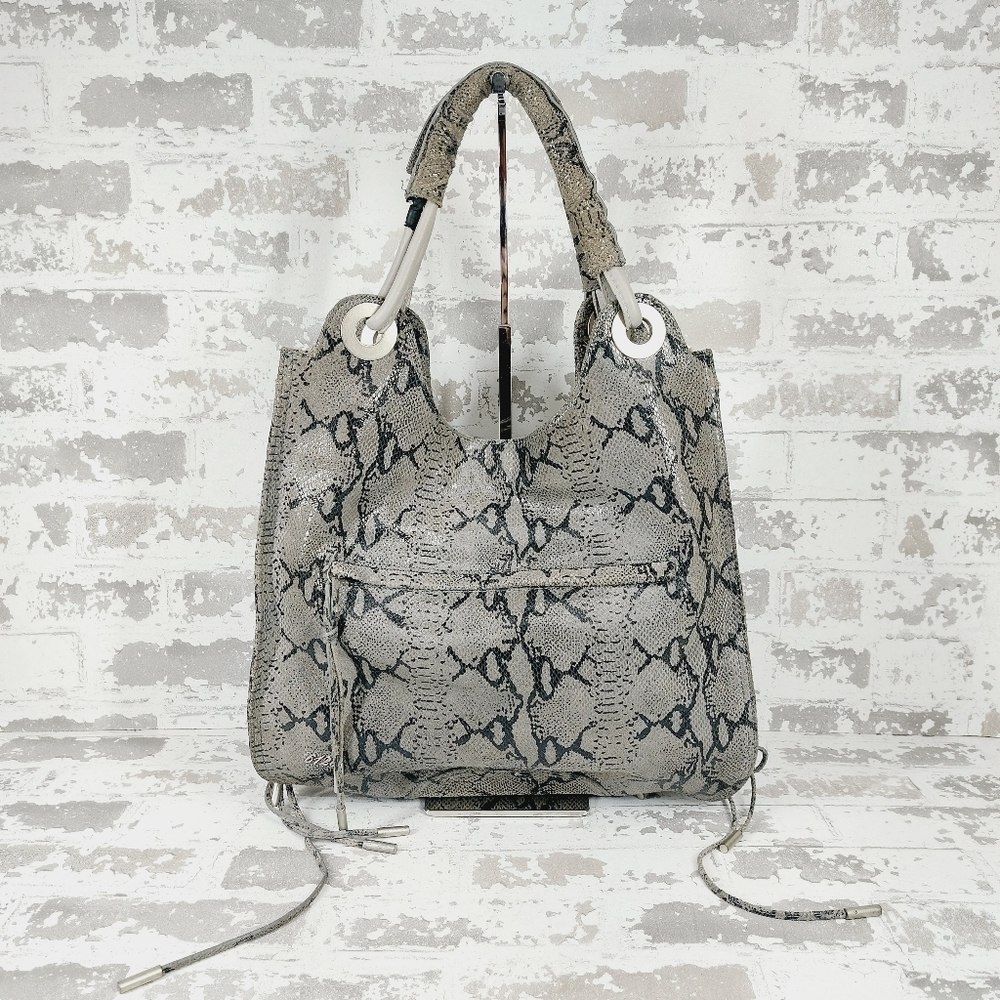 Lindsay Lohan Dita Python Snake Bag Hobo Gray Leather Side Corsets Tote 1010